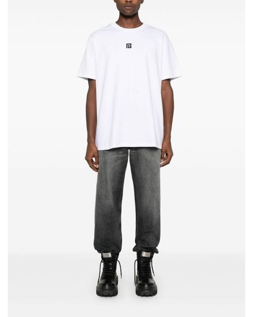 Balmain White Small Pb Logo T-Shirt for men