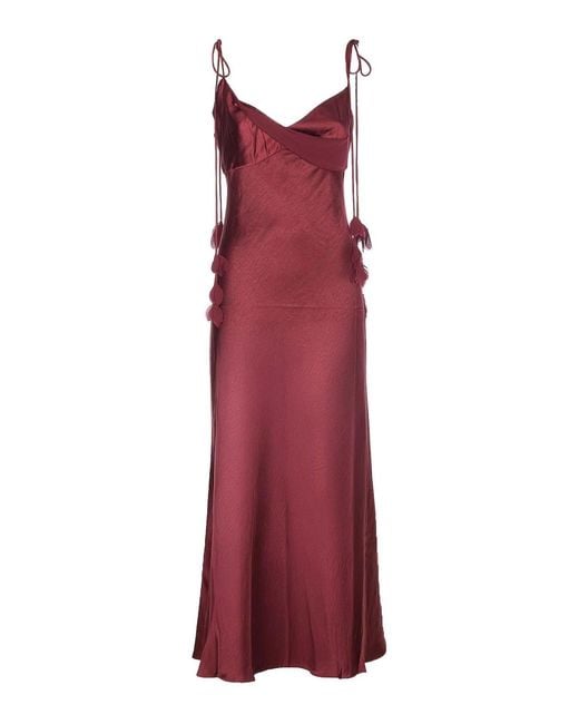 Self-Portrait Red Satin Flower Midi Dress