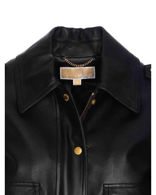 Michael Kors Black Leather Jacket With Epaulettes