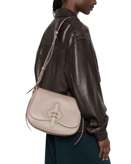 Coccinelle Gray Handbag Micro Grainy Leather Warm Taupe