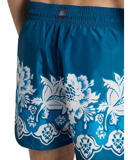 Etro Blue Polyester Swim-Trunk Roma for men