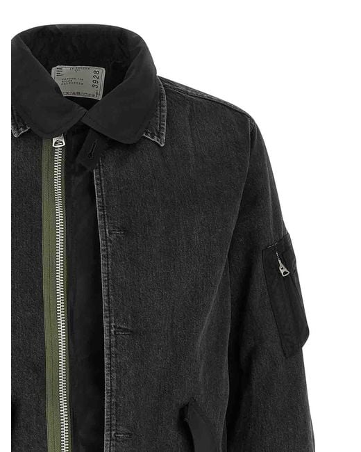 Sacai Black Nylon Insert Denim Jacket for men