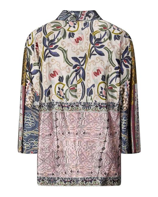 HUI Blue Chinese-Style Printed Silk Jacket
