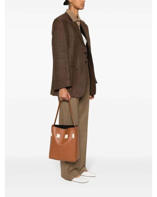 Marni Brown Museo Logo-Patch Leather Bag