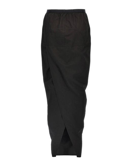 Rick Owens Black Soft Cotton Long Skirt With Back Split