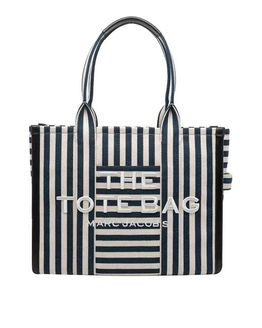Marc Jacobs Black The Stripe Canvas Large Tote Bag