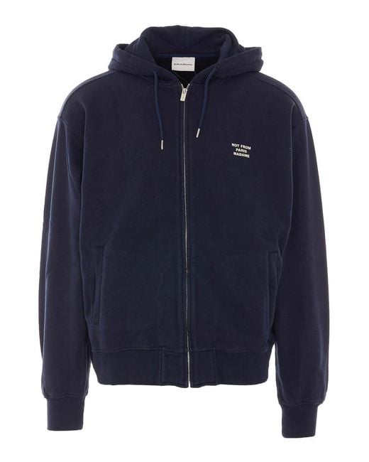 Drole de Monsieur Blue Slogan Zip Up Sweatshirt for men