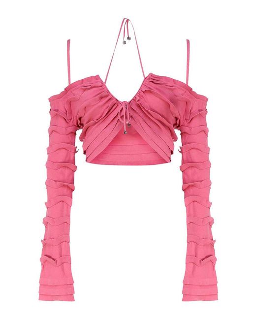 Blumarine Pink Knit Top With Ruffles