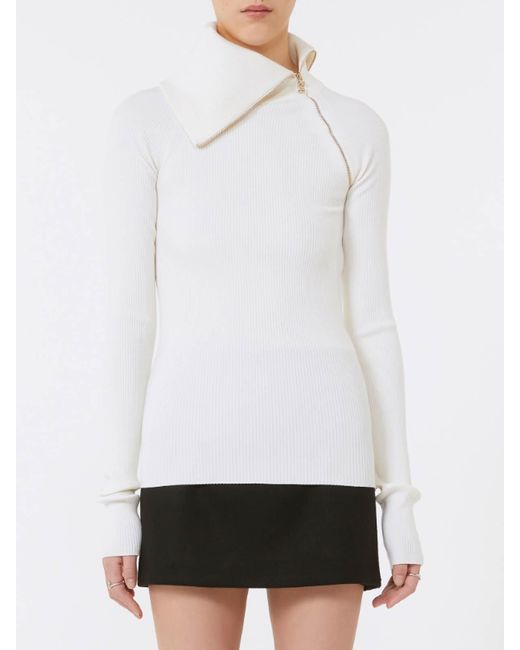 Sportmax White Zip-Up Turtleneck Sweater