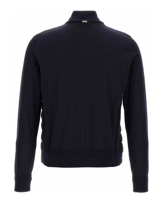 Herno Blue Padded Cardigan Virgin Wool Silk Sweater, Cardigans for men