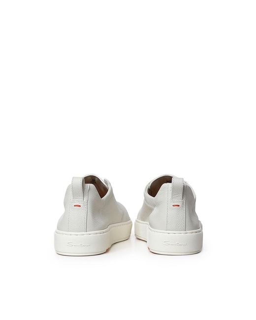 Santoni White Leather Slip-On Trainers for men