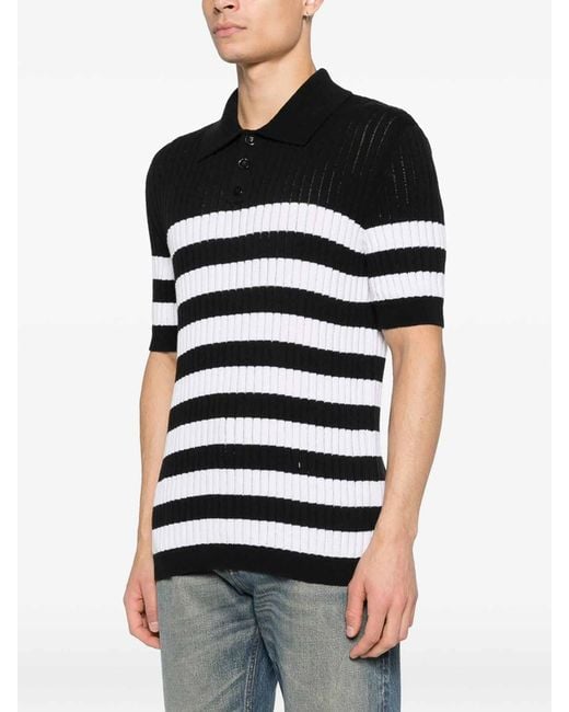 Balmain Black Striped-Pattern Polo Shirt for men