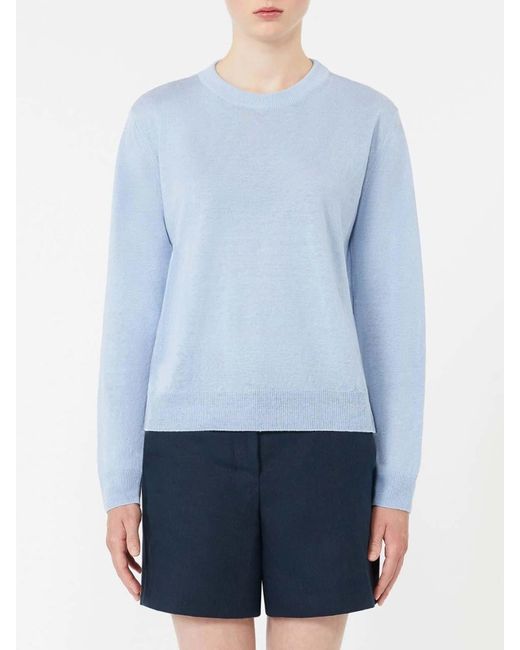 Max Mara Blue Linen Yarn Crew Neck Sweater