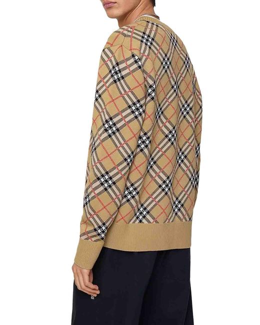 Burberry Gray Checked Cotton And Wool Pullover for men