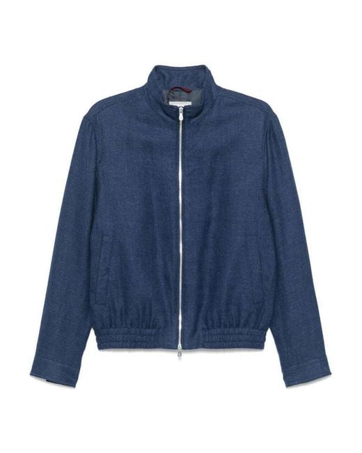 Brunello Cucinelli Blue Bomber Jacket for men