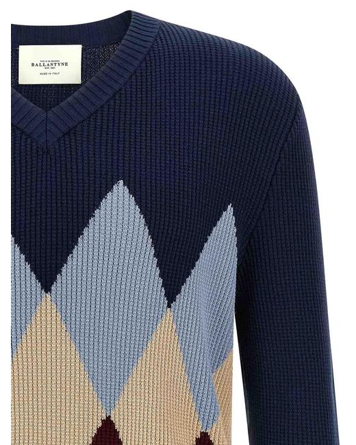 Ballantyne Blue Argyle Pattern Sweater for men