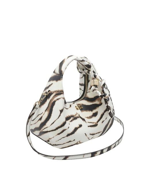 Ganni White Mini Zebra Hobo Bag