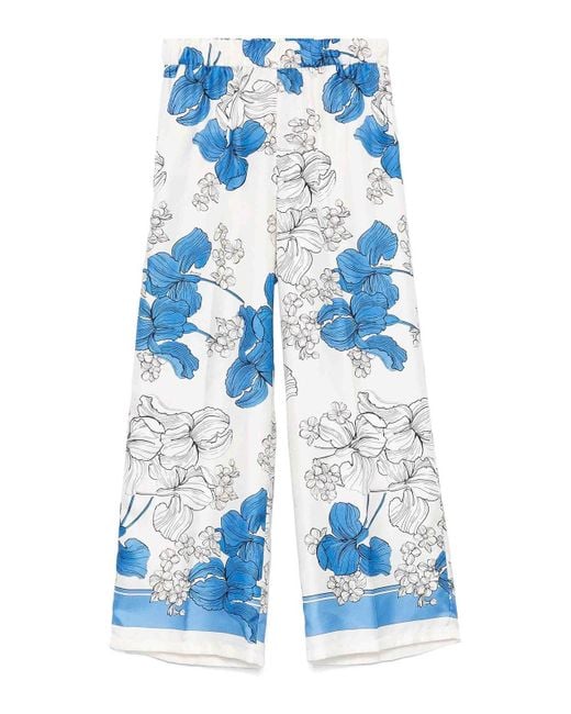P.A.R.O.S.H. Blue Serenella Floral Print Wide-Leg Trousers