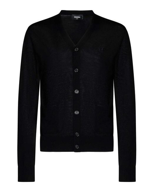 DSquared² Black Tricot Wool V-Neck Cardigan for men