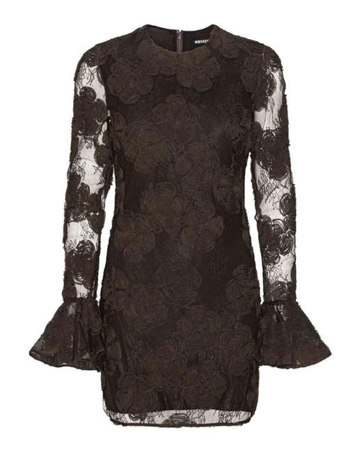 ROTATE BIRGER CHRISTENSEN Black Short 3D Dress With Floral Print