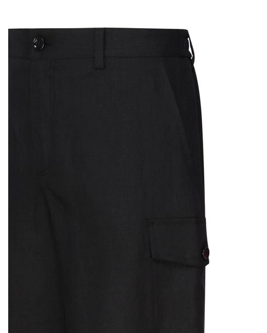 Dolce & Gabbana Black Linen Cargo Shorts With Plaque for men