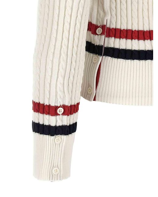 Thom Browne White Rwb Intarsia-Knit V-Neck Jumper for men