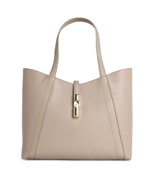 Furla Natural Shopping Goccia Linen Leather Bag