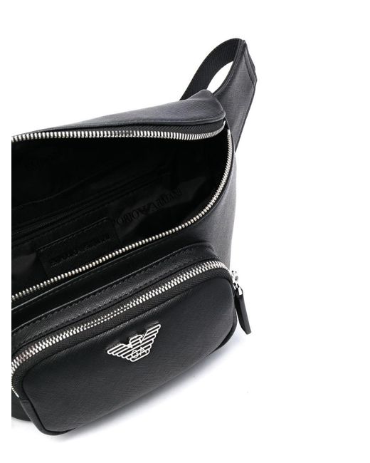 Emporio Armani Black Leather Logo-plaque Bag for men