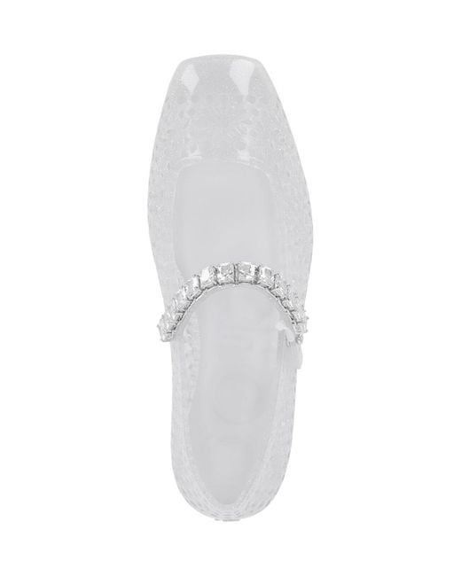 Jimmy Choo White Square Toe Ballerinas With Crystal Strap