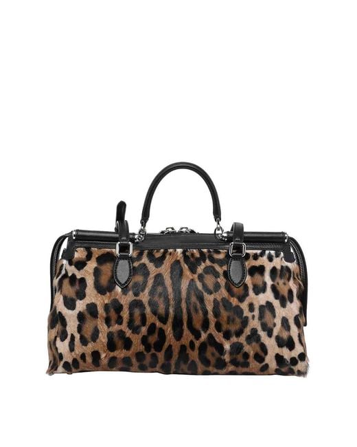 Dolce & Gabbana Black Vittoria Leo Print Handbag