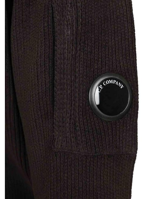 C P Company Black Polo Sweater Made Of Cotton Chenille for men