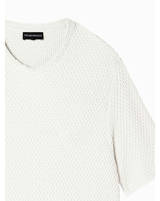 Emporio Armani White Three-Dimensional Fabric T-Shirt for men