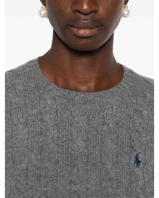 Polo Ralph Lauren Gray Crew Neck Sweater With Embroidered Logo