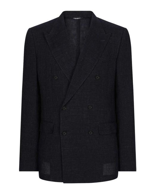 Dolce & Gabbana Blue Linen Double-Breasted Jacket for men