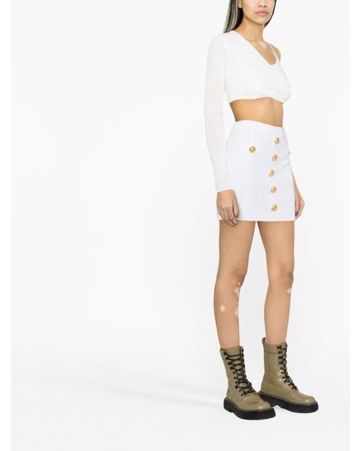 Balmain White Embossed-Buttons Knit Mini Skirt