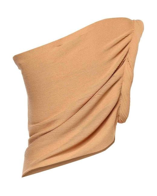 Alberta Ferretti White One-Shoulder Wool Blend Top