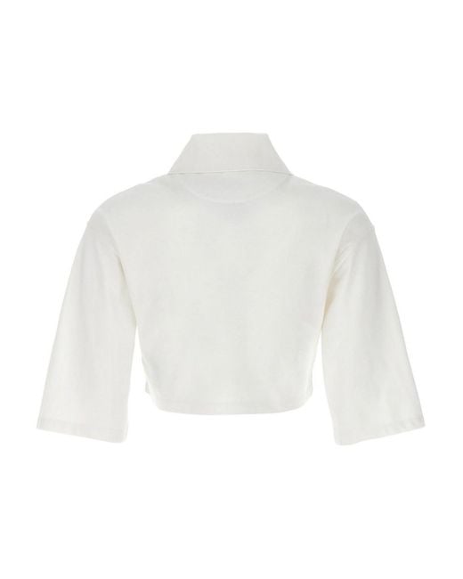 Palm Angels White 'Monogram' Crop Polo Shirt