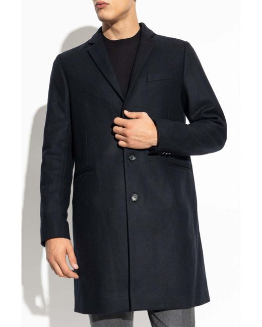 Paul Smith Blue Wool Long Single-Breasted Coat for men