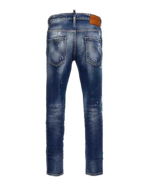 DSquared² Blue Skater Stretch Denim Jeans Paint for men