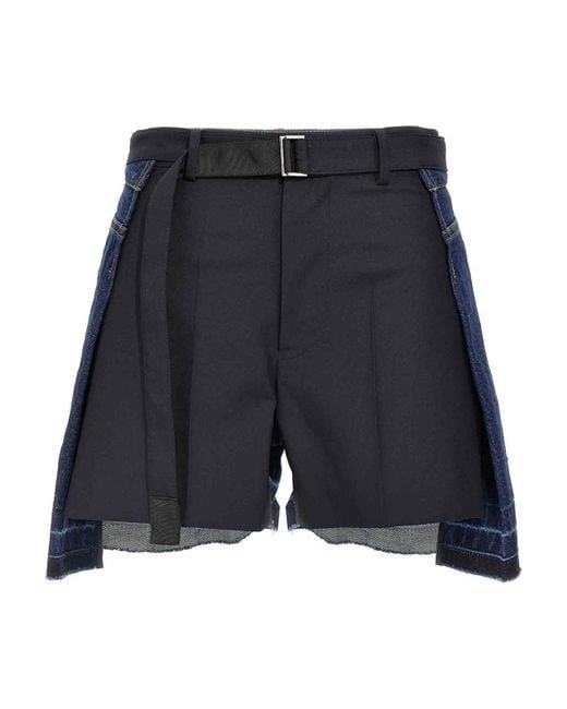 Sacai Blue Wool Insert Shorts
