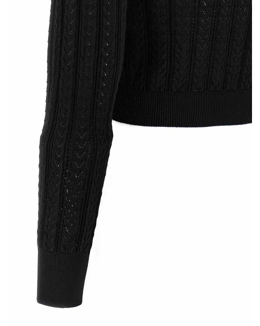 Alessandra Rich Black V-Neck Openwork Knit Cardigan