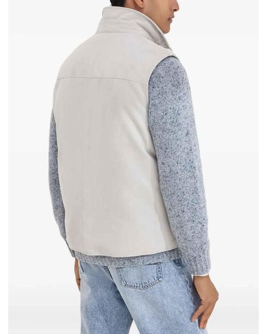 Brunello Cucinelli White Padded Leather Vest for men