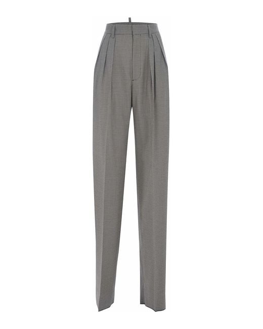DSquared² Gray Houndstooth Wool Blend Trousers