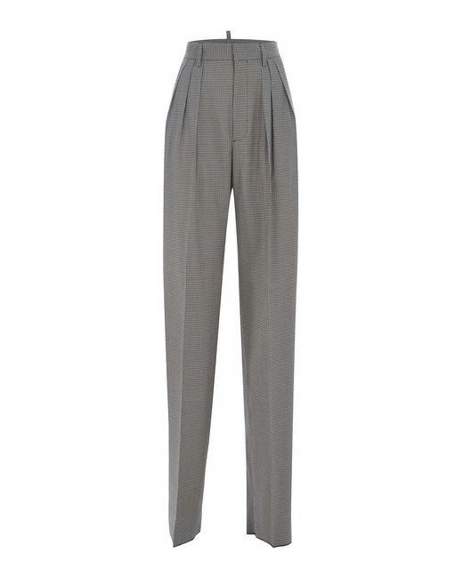 DSquared² Gray Houndstooth Wool Blend Trousers