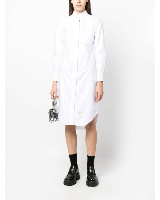 Thom Browne White Logo-Patch Cotton Shirtdress