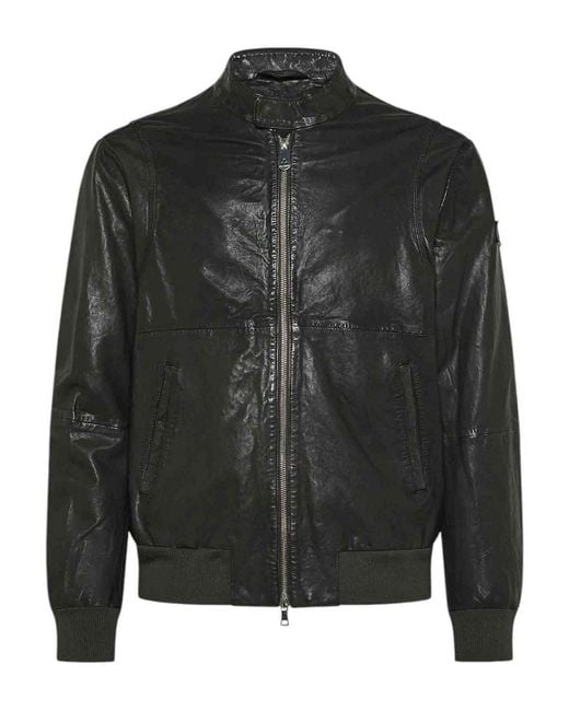Peuterey Black Leather Jacket for men