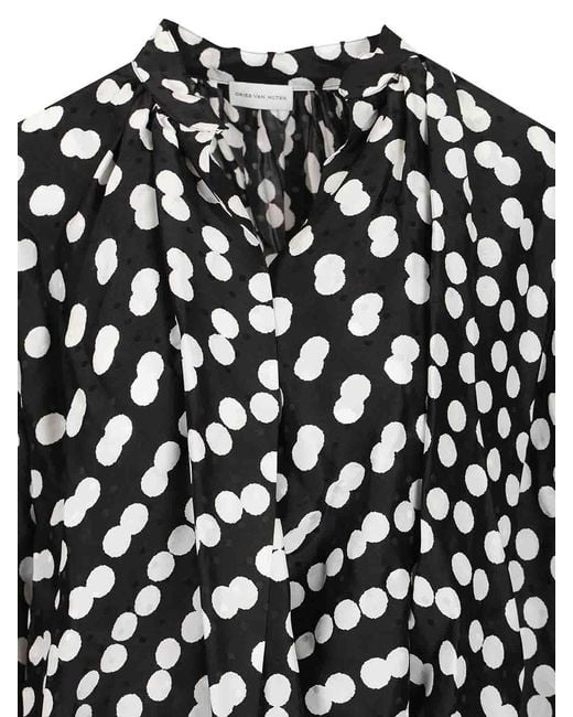 Dries Van Noten Black Polka Dot Jacquard Satin Draped Blouse