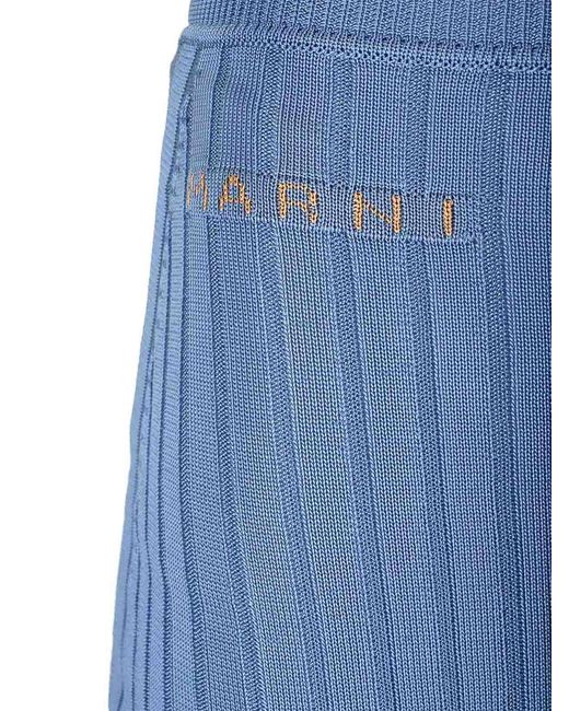 Marni Blue Long Celestial Ribbed Skirt Skirts