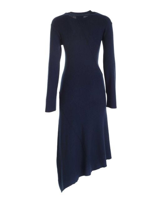 KENZO Blue Long-Sleeve Asymmetrical Hem Knitted Dress