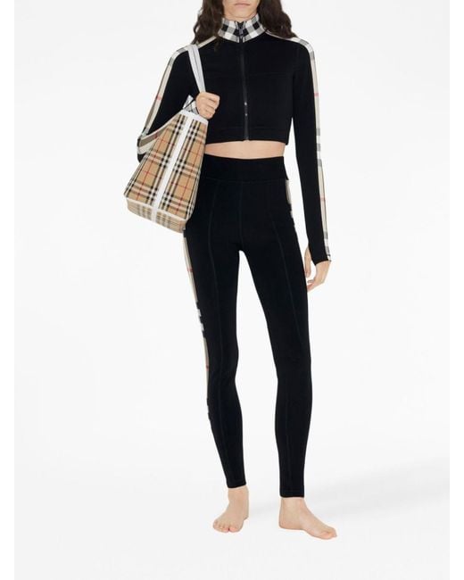 Burberry Black Cynthia Check-panels Stretch-woven Top